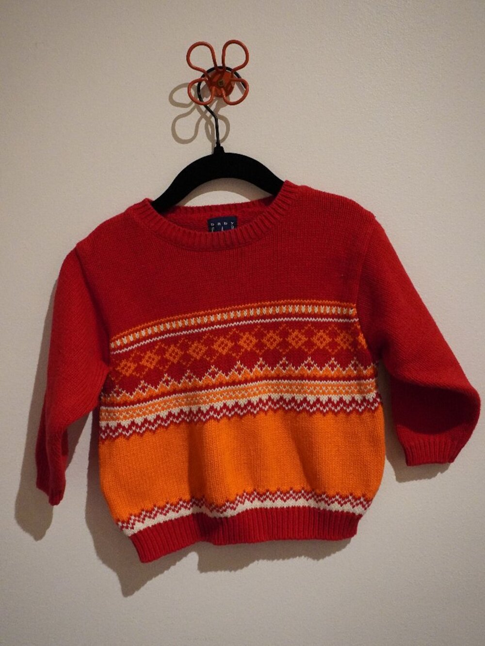 Vintage Baby Gap Sweater 12-24M Red Orange 100% Cotton